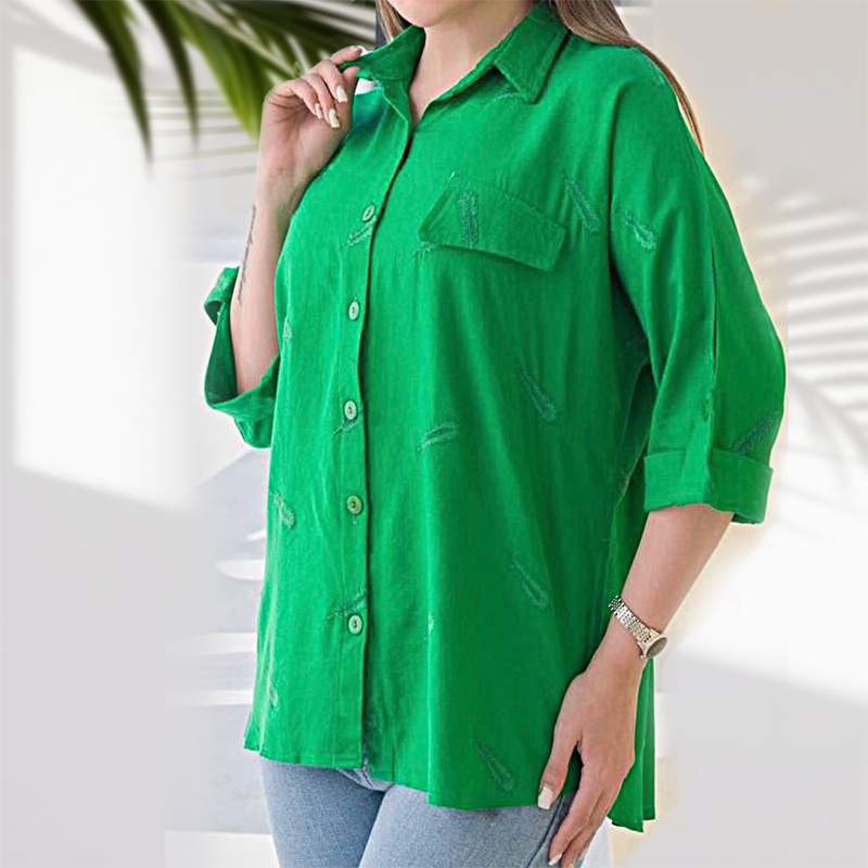 شومیز کتان گلدوزی شده طرح پَر (کد 713)