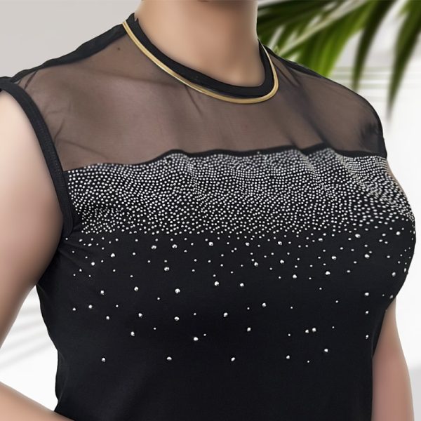 تاپ مجلسی نگین‌دار یقه توری (کد 715)