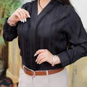 شومیز ساتن مشکی مجلسی (کد 697)